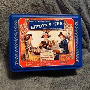 Vintage 1990s Limited Edition Lipton's Tea Nostalgic Tin Collection Blue Red